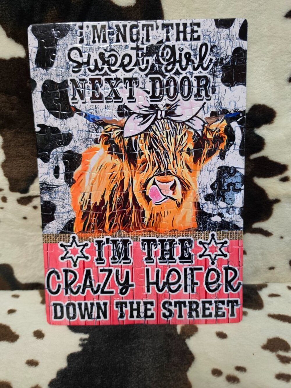 Crazy Heifer Done The Street Cow 120 Piece Custom Handmade Jigsaw Puzzle